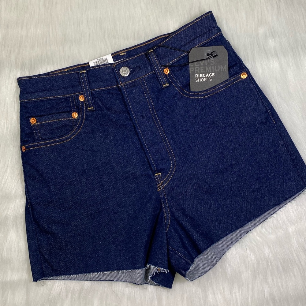 Levis Jean Shorts Cutoffs Fringe Distressed Denim - Picture 10 of 13